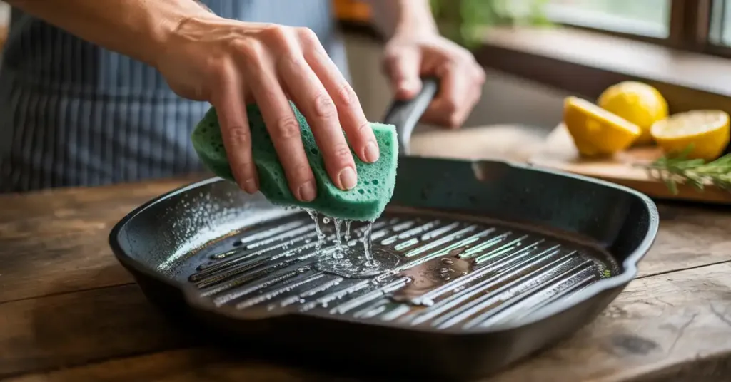 how to clean a cast iron grill pan