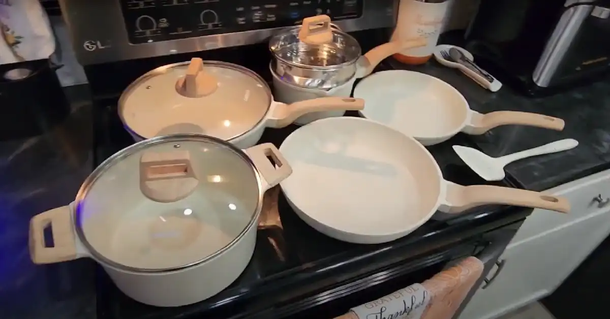 White Pots And Pans With Wooden Handles