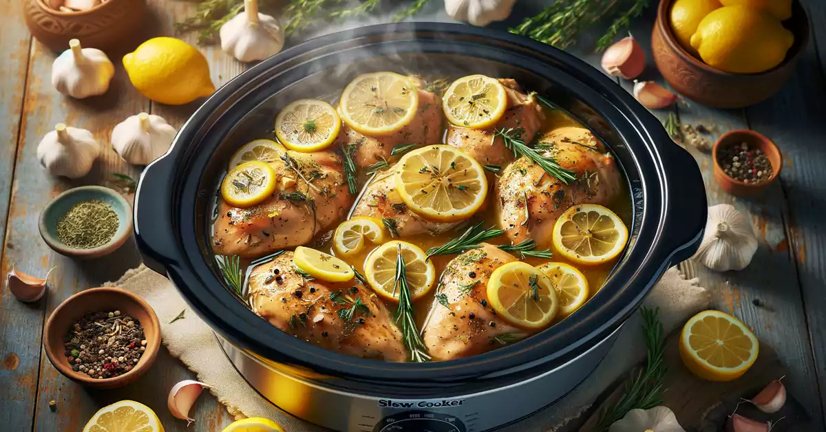 slow cooker chicken recipes_Lemon garlic chicken slow cooker chicken recipes - lemon garlic chicken