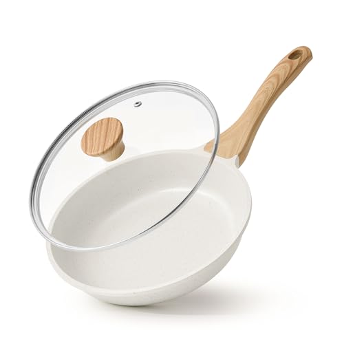 best skillet for eggs - SENSARTE Nonstick Ceramic Frying Pan Skillet with Lid, 8 Inch Omelet Pan, Healthy Non Toxic Chef Pan, Induction Compatible Egg Pan with Heat Resistant Handle, PFAS-Free