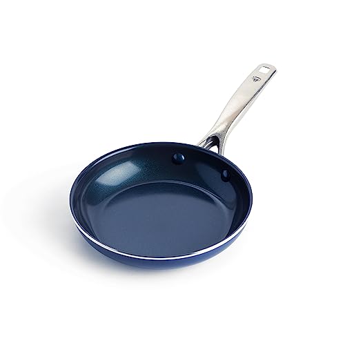 best skillet for eggs - Blue Diamond Frying Pan 8” Skillet, Diamond Infused Healthy Ceramic Nonstick, PFAS and PFOA-Free, Dishwasher and Oven Safe, Even Heating, Metal Utensil Safe, Warp Control Base, Blue