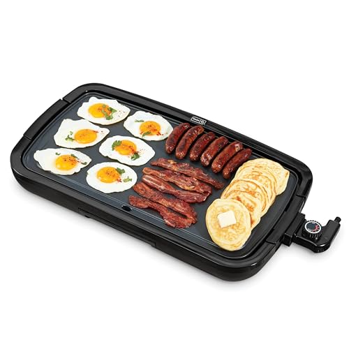 best electric skillet for pancakes - DASH Deluxe Everyday Electric Griddle with Dishwasher Safe Removable Nonstick Cooking Plate for Pancakes, Burgers, Eggs and more, Includes Drip Tray + Recipe Book, 20” x 10.5”, 1500-Watt - Black