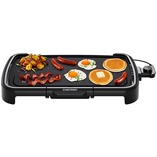 best electric skillet for pancakes - Chefman XL Electric Griddle with Removable Temperature Control, Immersible Flat Top Grill, Burger, Eggs, Pancake Griddle, Nonstick Extra Large Cooking Surface, Slide Out Drip Tray, 10 x 20 Inch