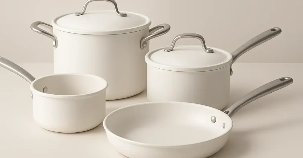 white pots and pans