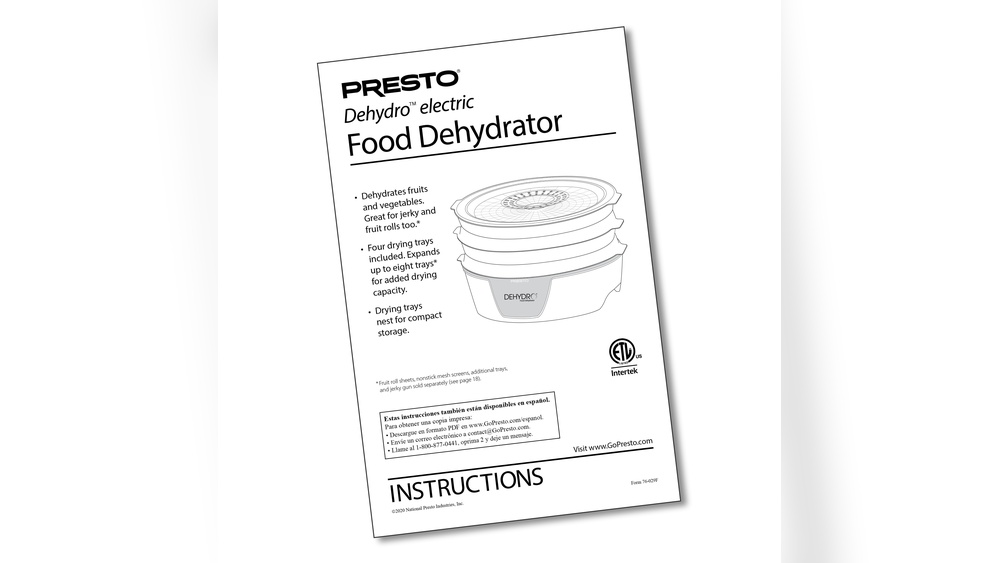 Presto Food Dehydrator Manual