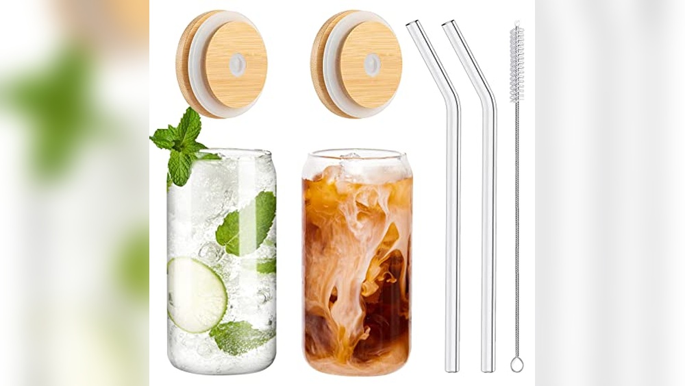 Glass Cup With Lid And Straw
