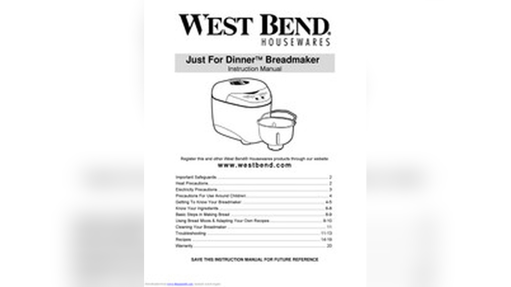 West Bend Just for Dinner Bread Maker